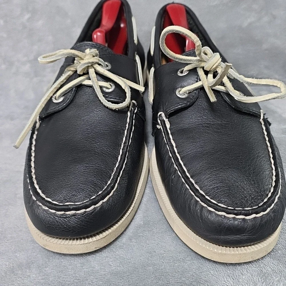 Vintage GH Bass Summer Hampton Boat Shoes Men's Size 9.5 M Black Leather Made In